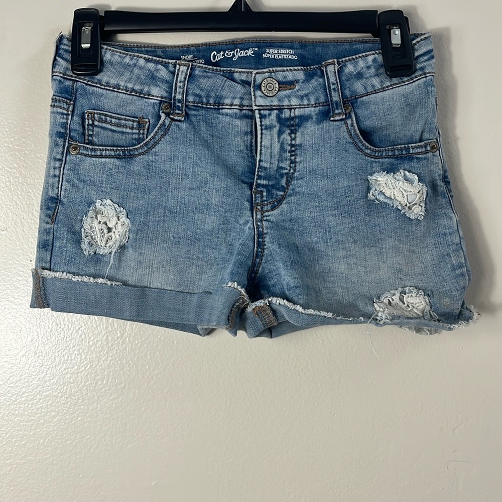 Cat & Jack Jean Shorts kids Size L 10/12 Blue super stretch Distressed